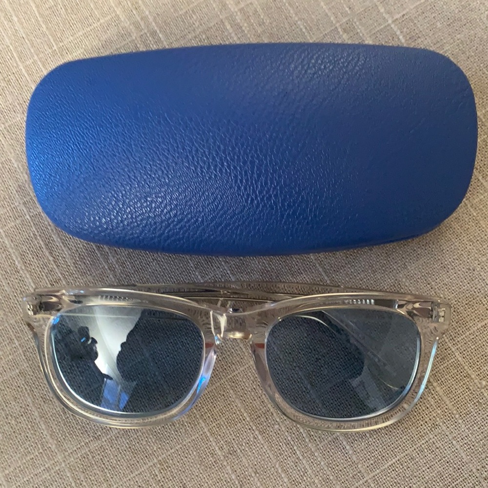 J McLaughlin blue tinted sunglasses/clear frame